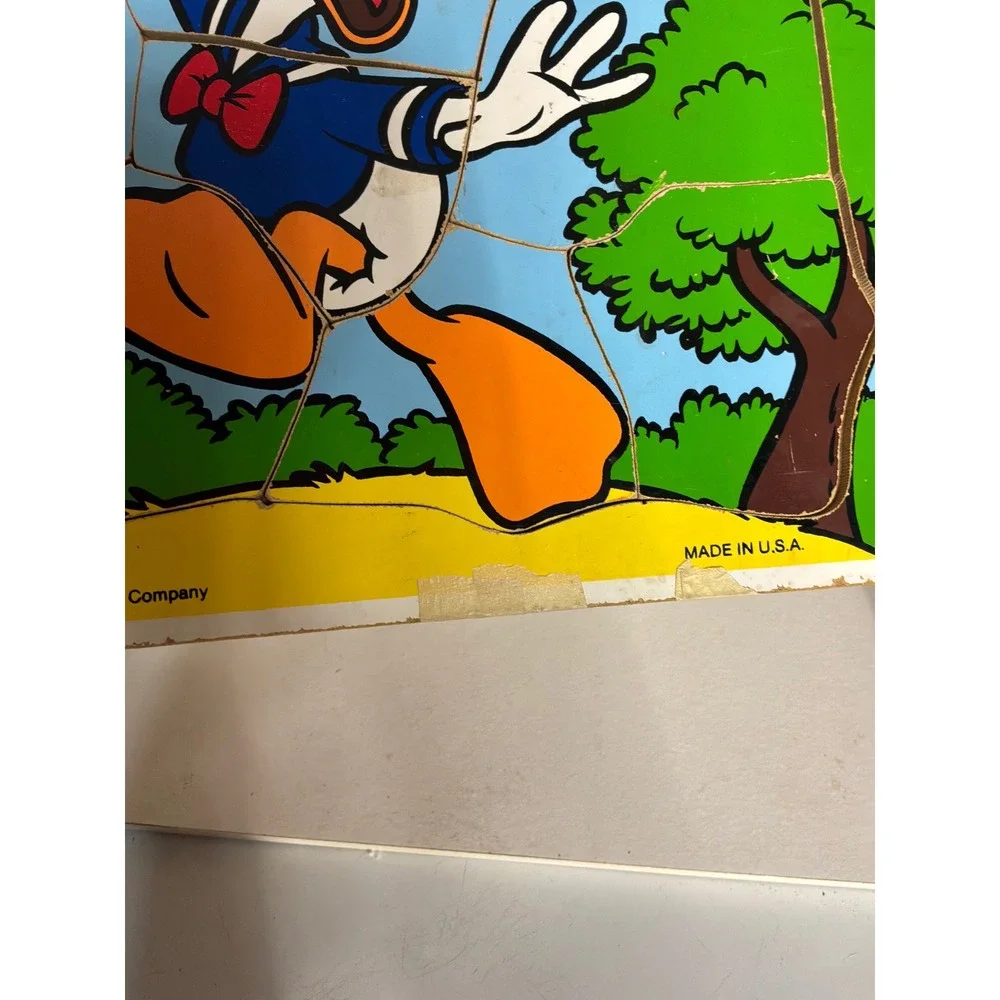 Vintage Unisex Playskool Donald Duck Wood Tray Puzzle 9pc Blue